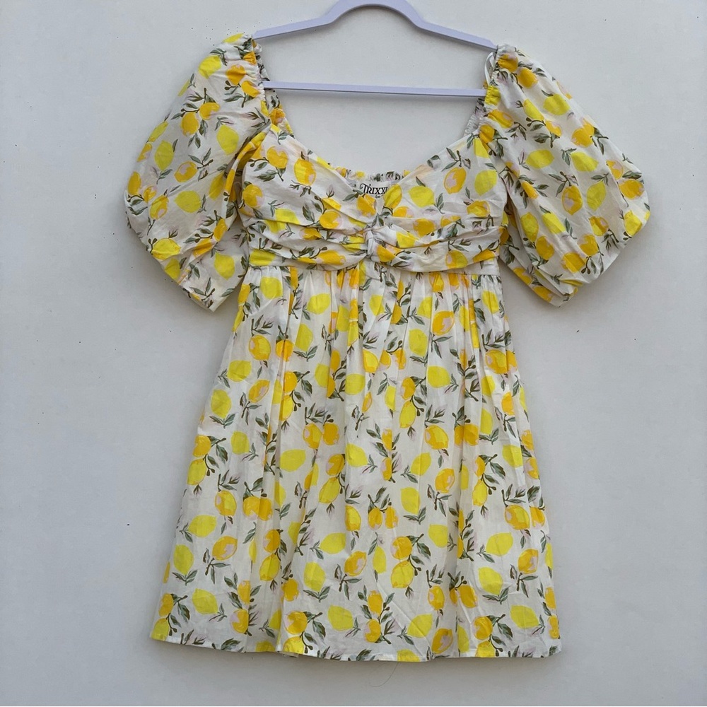 Trixxi Los Angeles Lemon Print Mini Dress - Yellow and White Womens Size Medium